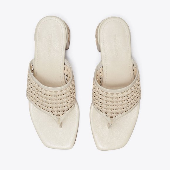 Tory Burch $378 NIB Woven Raffia Heeled Sandal New Ivory Natural 9.5 - Picture 3 of 6